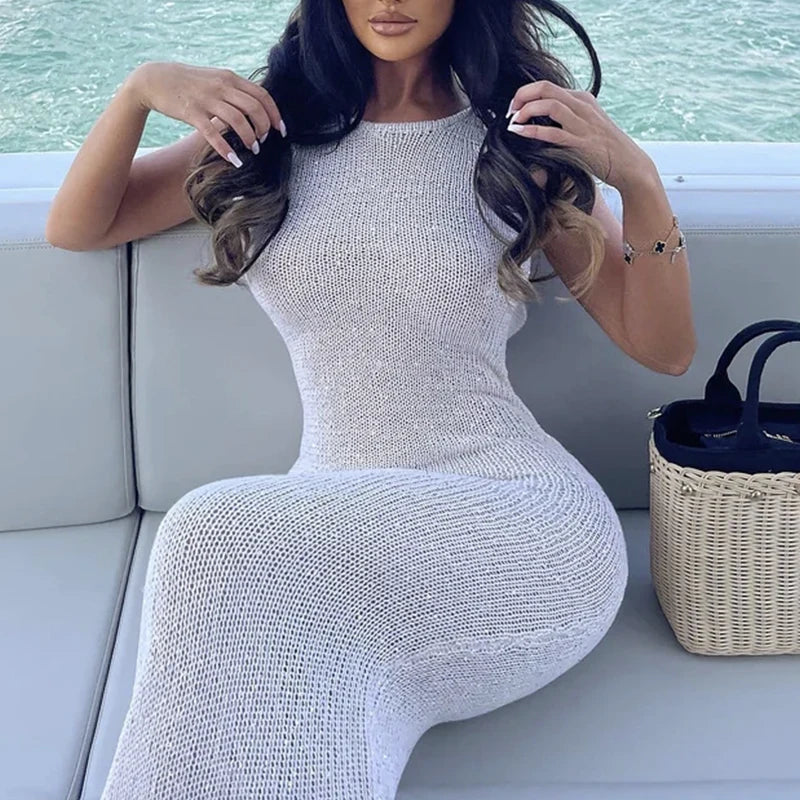 Cruise Ready Backless Knit Beach Cover-Up Dress
