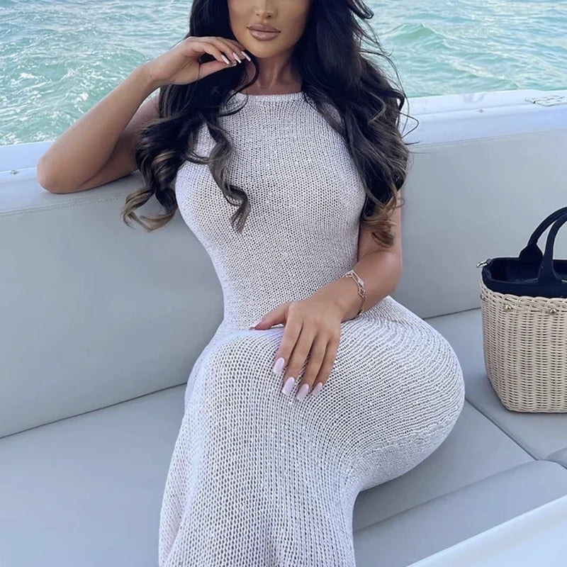 Cruise Ready Backless Knit Beach Cover-Up Dress
